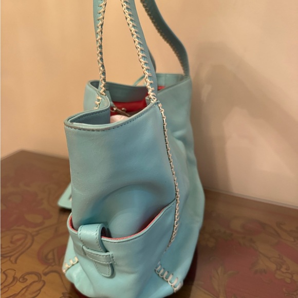 Price Drop: Gorgeous Vintage, NEVER USED Top Quality Turquoise Leather Satchel - Picture 3 of 8